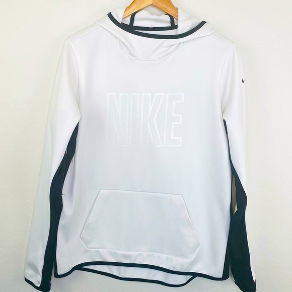 Nike Tops - Nike funnel neck white hooded sweatshirt size xl